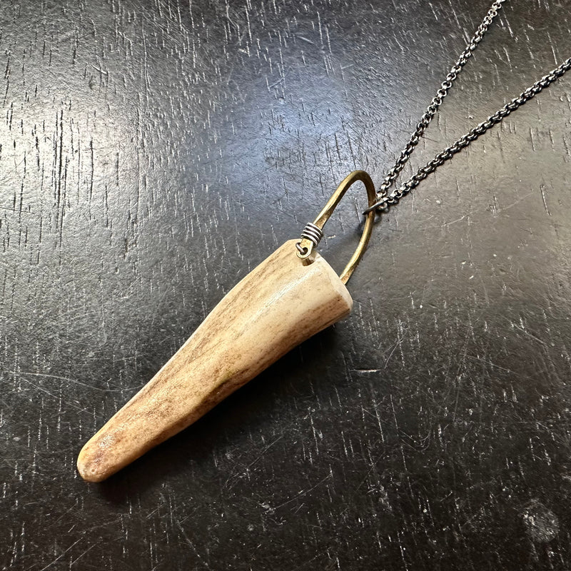 Deer Antler Tip Taliswoman (Shed and found) Small Brass Bail, Sterling Necklace OOAK #2