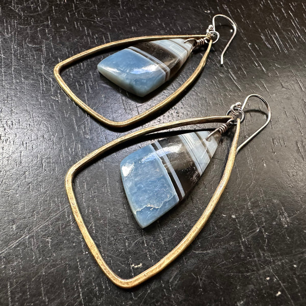 Owyhee Blue Opal Earrings in Medium Brass Wings #5