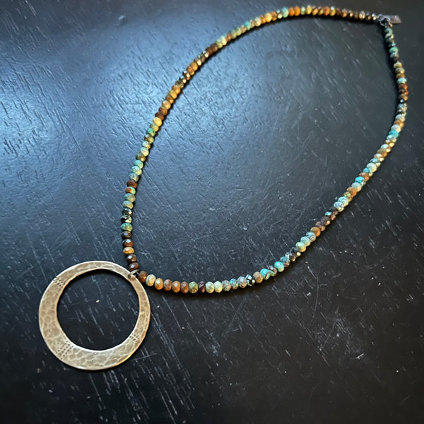 ORIJEN'S: Brass Divine Circle Necklace with Dragonskin Turquoise