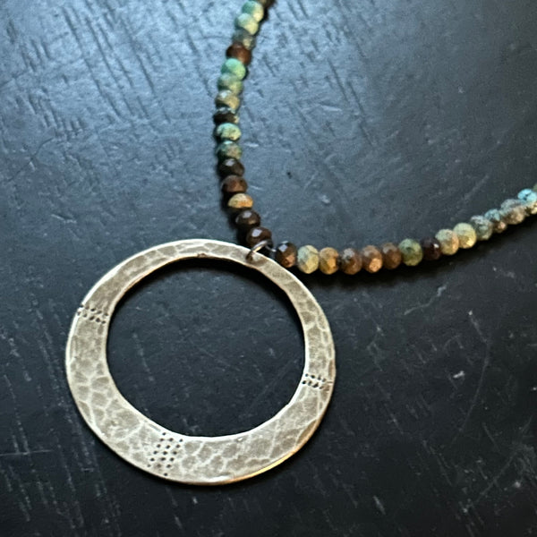 ORIJEN'S: Brass Divine Circle Necklace with Dragonskin Turquoise