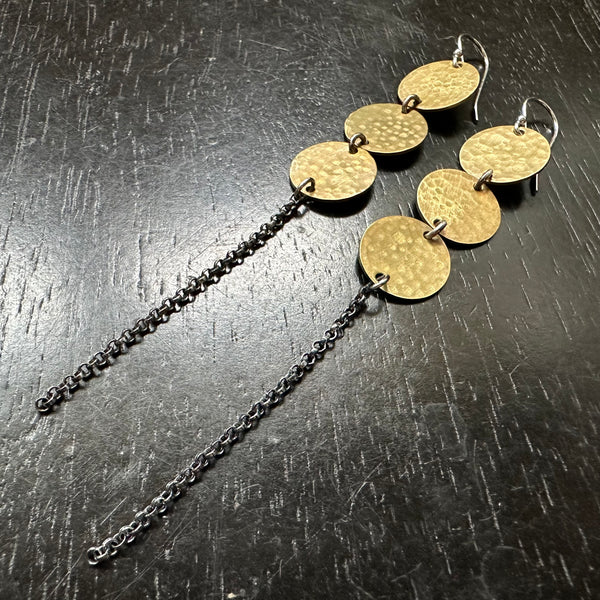 LAST PAIR! Triple Tiny Brass Discs with Chain
