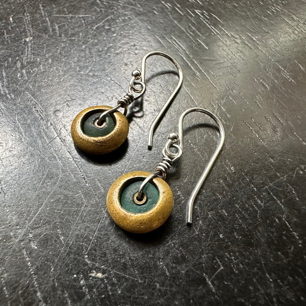 Petite Brass and Roman Glass Earrings