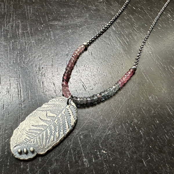 Sterling Silver Fern Medallion Necklace with Spinel Crystals