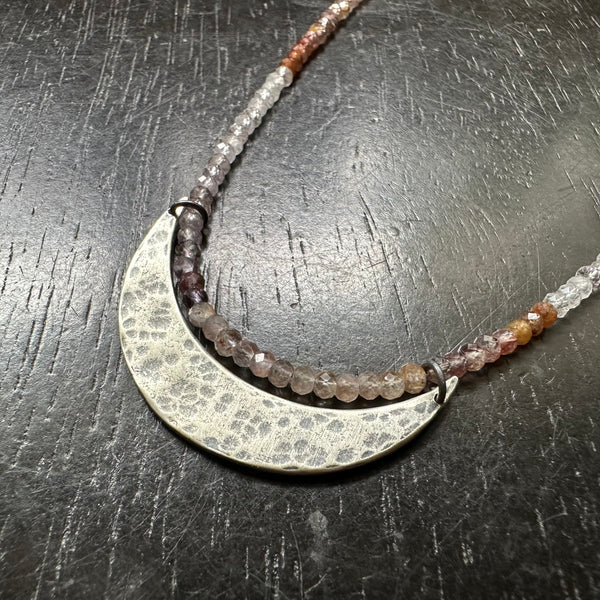 Large Sterling Silver Crescent Moon Pendant Necklace with Aurelite-23