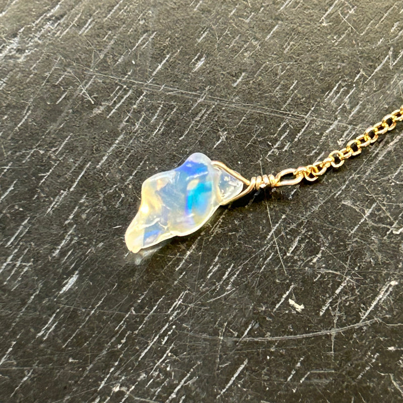 #1 RAW OPAL GOLD "Y" Necklace (OCTOBER BIRTHSTONE) OOAK #1