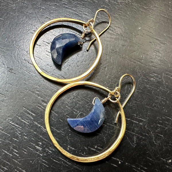 Faceted Crescent Sapphire Moons in Small 24K Gold Hoops