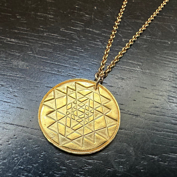 24K Gold Sri Yantra Pendant, Gold Necklace