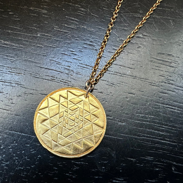 24K Gold Sri Yantra Pendant, Gold Necklace