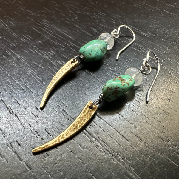 Tiny Fang Earrings with Turquoise and Moonstone