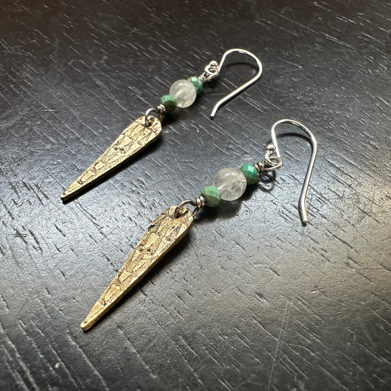 Tiny Turquoise and Moonstone Spear Earrings