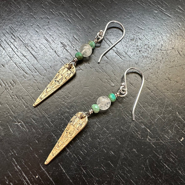 Tiny Turquoise and Moonstone Spear Earrings