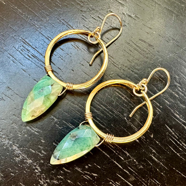 Emerald Faceted Spear Briolettes, Tiny 24K GOLD