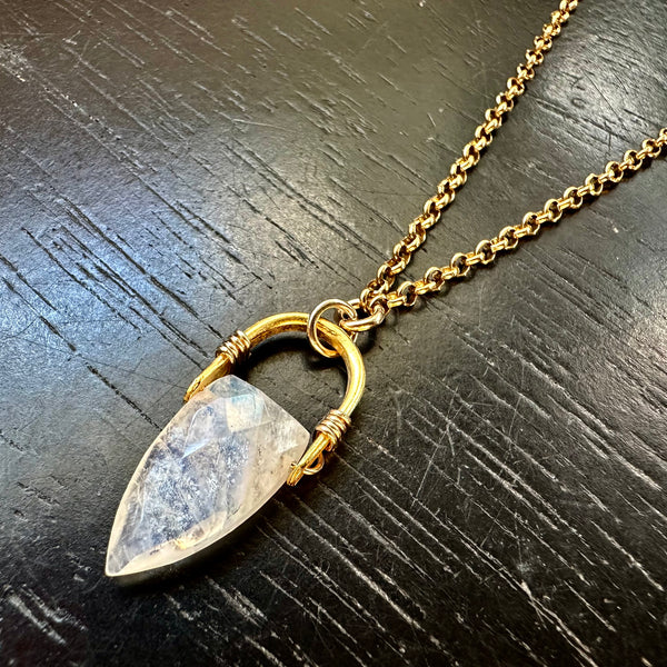 Moonstone Faceted Spear Briolette Taliswoman, 24K GOLD NECKLACE