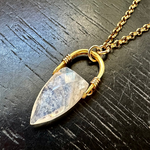 Moonstone Faceted Spear Briolette Taliswoman, 24K GOLD NECKLACE
