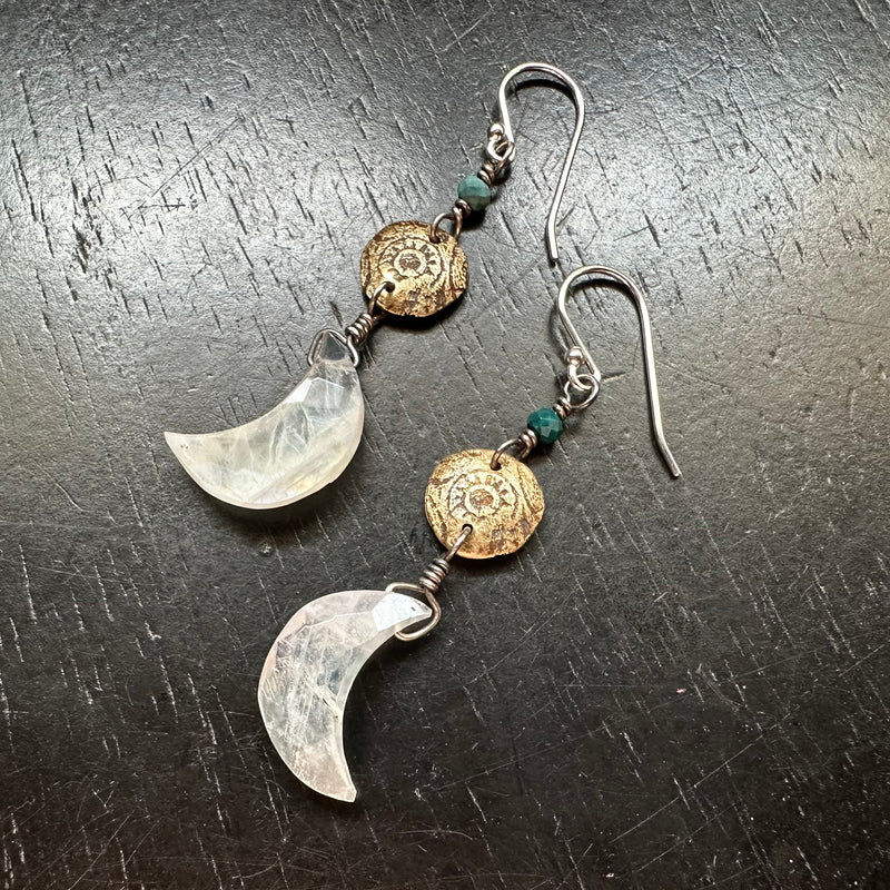 Ancient Sun Earrings with Turquoise and Moonstone Moon