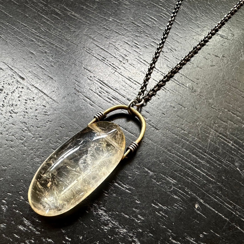 NEW! #1 Long Oval Citrine Brass Taliswoman Sterling Silver Necklace, OOAK #1