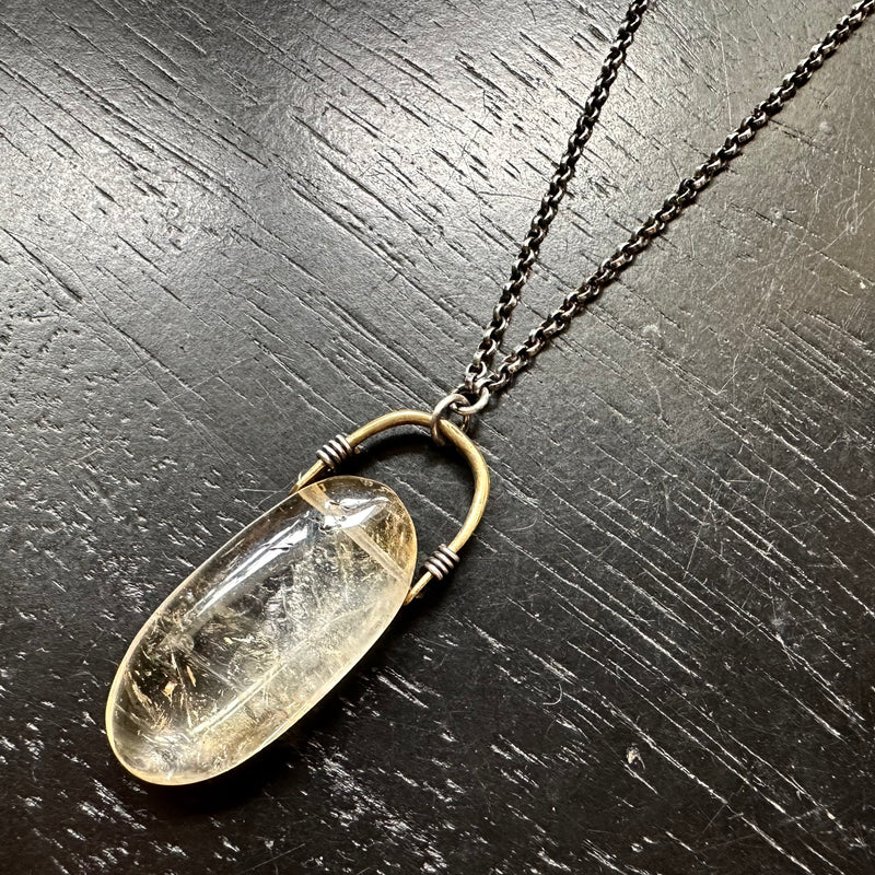 NEW! #1 Long Oval Citrine Brass Taliswoman Sterling Silver Necklace, OOAK #1