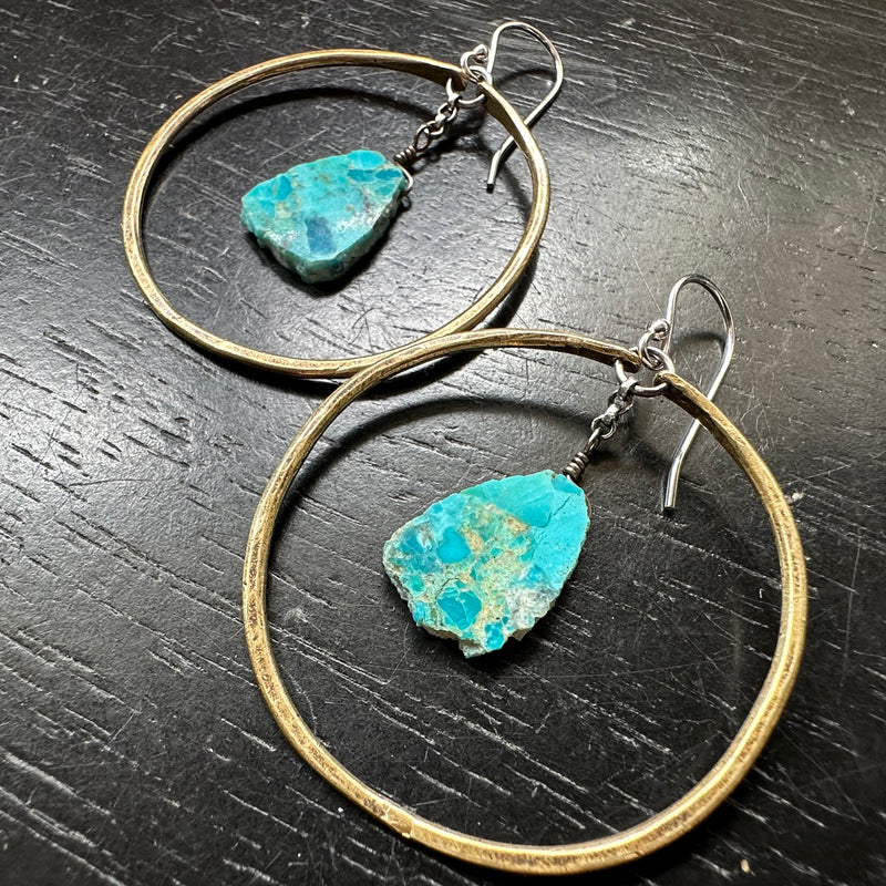 Turquoise Slices in Medium Brass Hoops