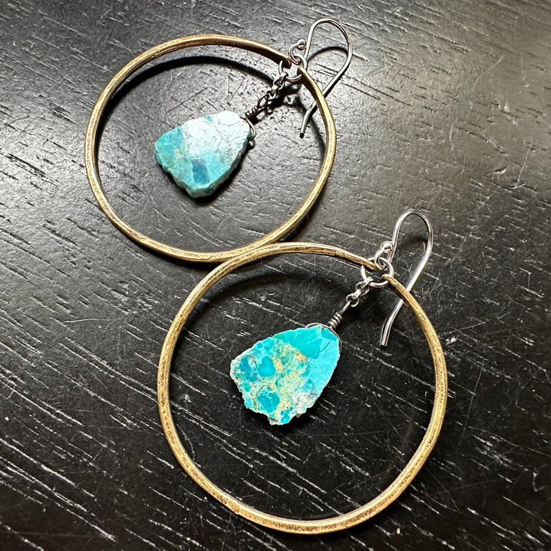 Turquoise Slices in Medium Brass Hoops