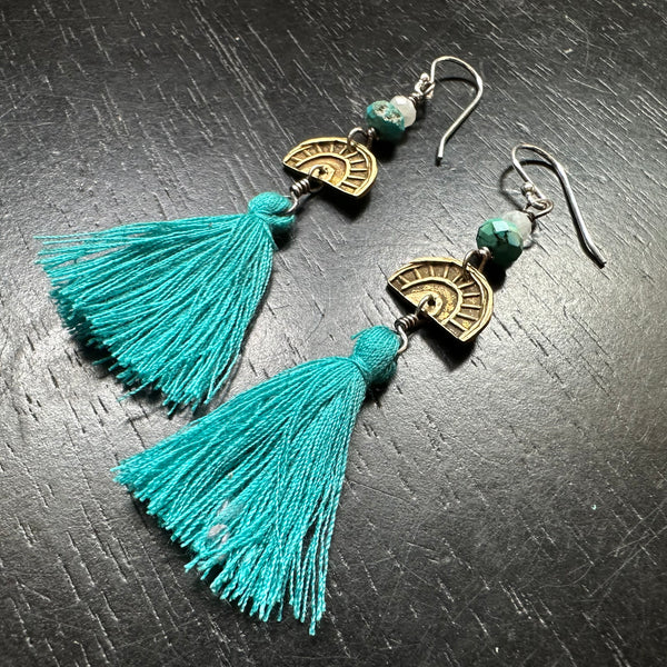 Sunbow Tassel Earrings with Turquoise and Moonstone