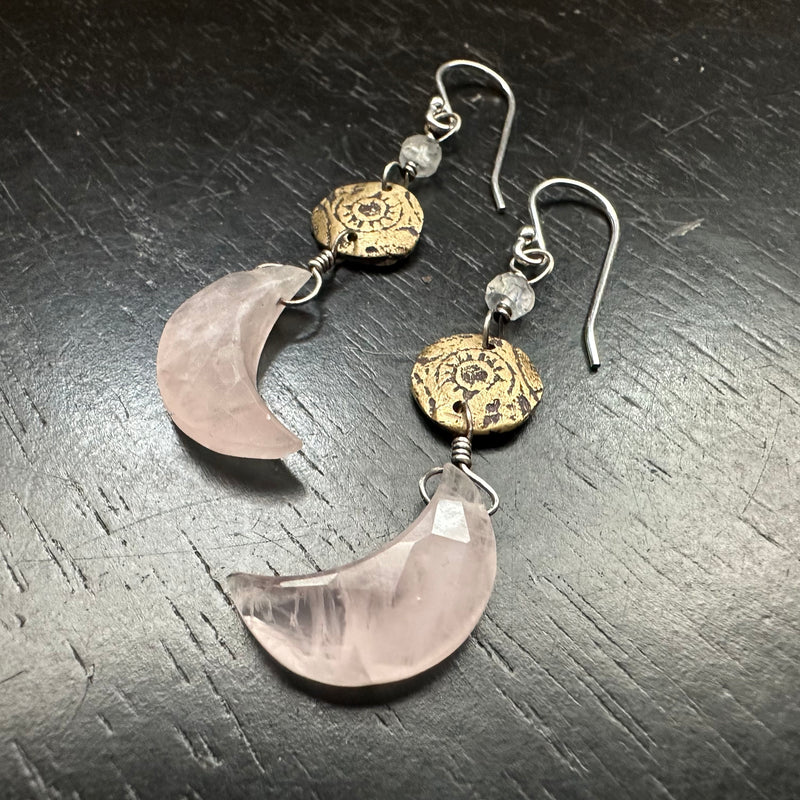 Rose Quartz Moon Earrings