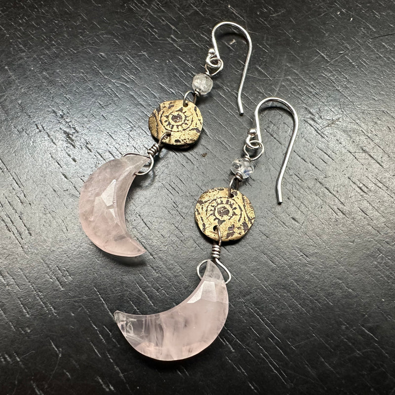 Rose Quartz Moon Earrings