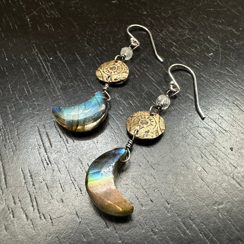 Smooth Labradorite Moon Earrings