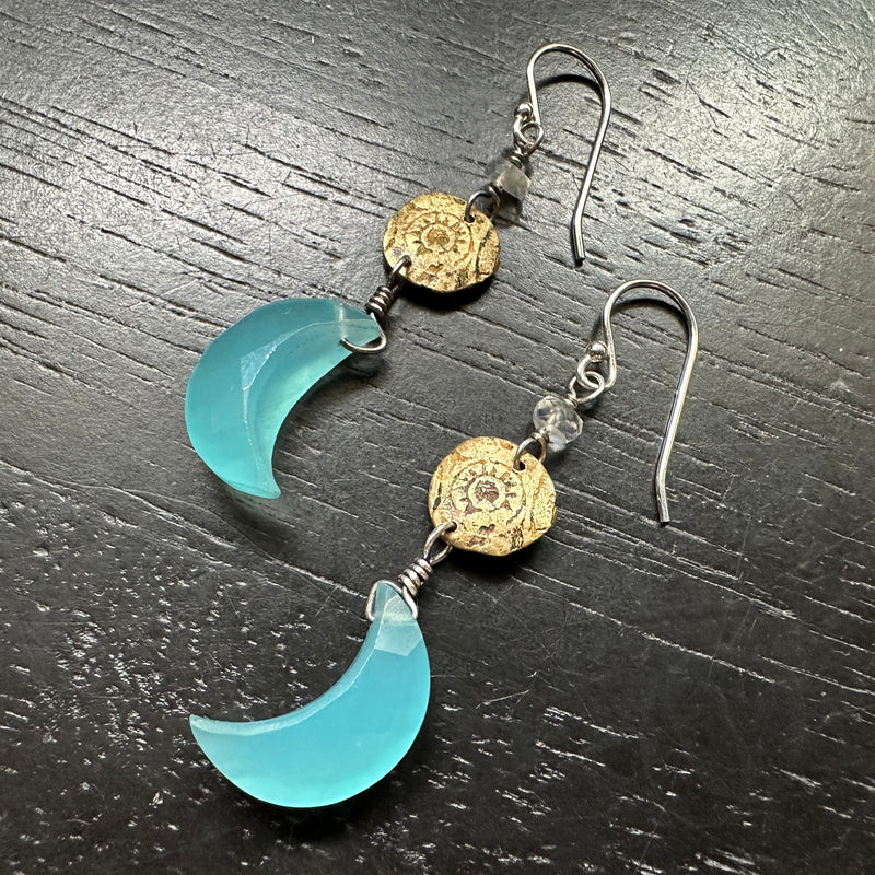 Apatite Moon Earrings