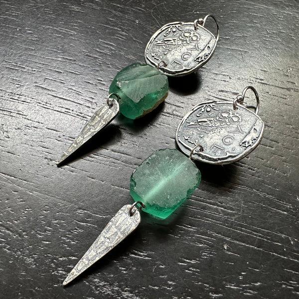 Athena Owls with Roman Glass and Spears