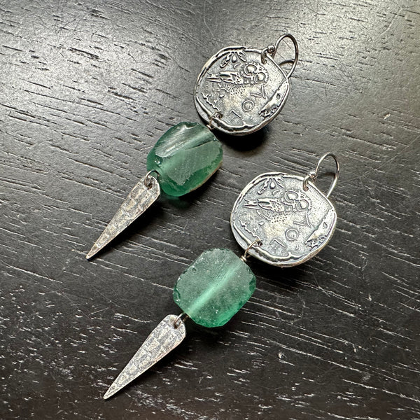 Athena Owls with Roman Glass and Spears