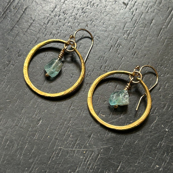 #2 Raw Apatite Earrings in Tiny Gold Hoops OOAK #2