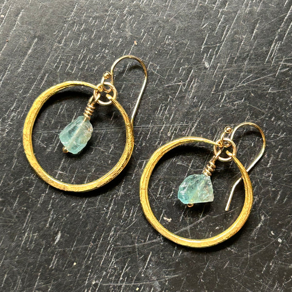 #2 Raw Apatite Earrings in Tiny Gold Hoops OOAK #2