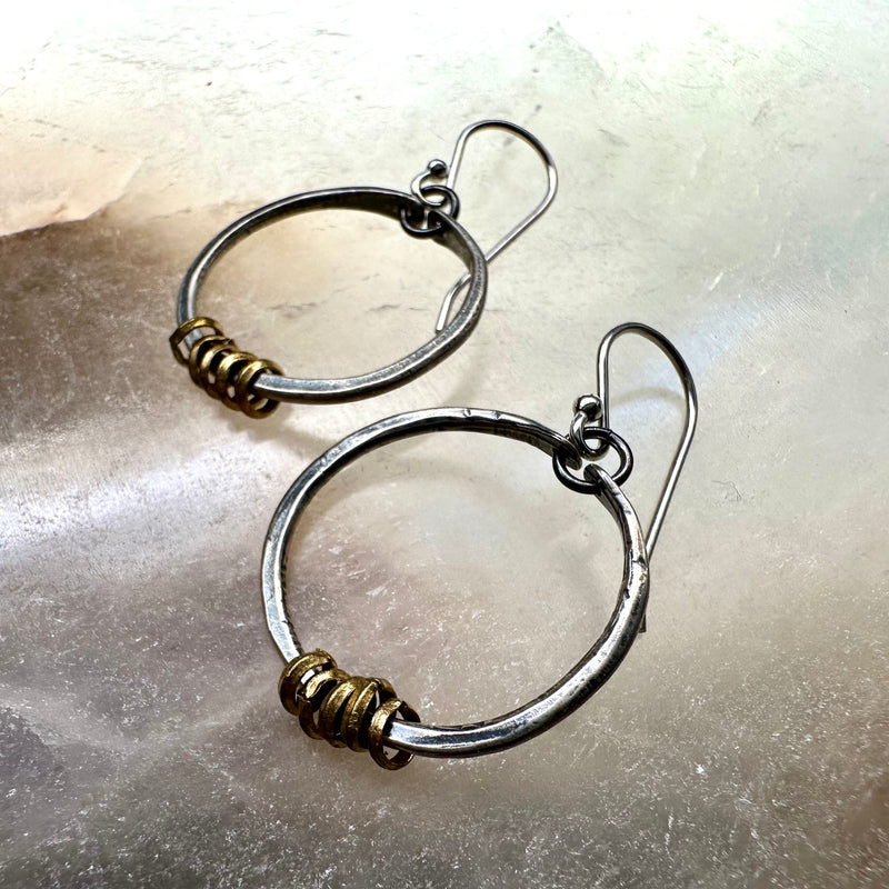 Silver Hoop Earrings with Heishi