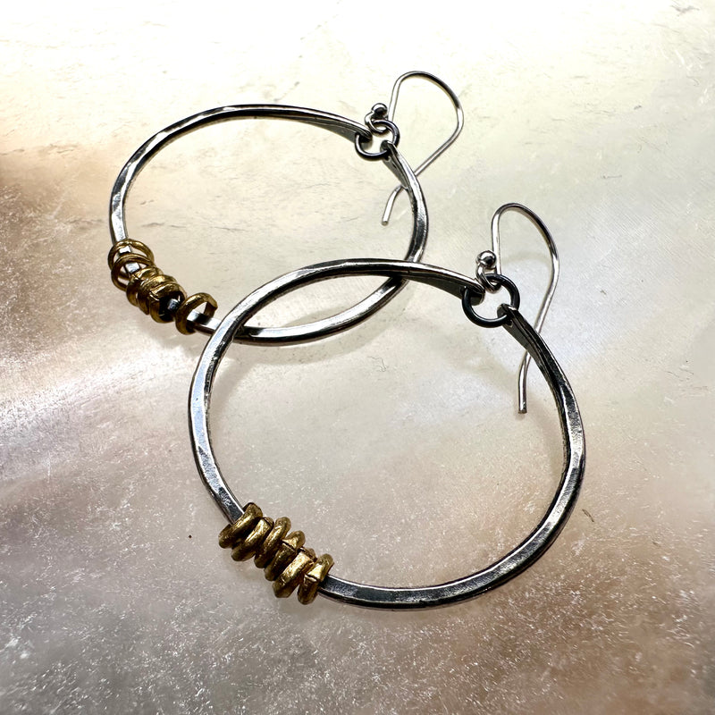 Silver Hoop Earrings with Heishi