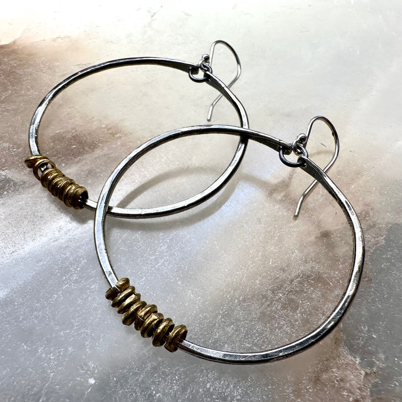 Silver Hoop Earrings with Heishi