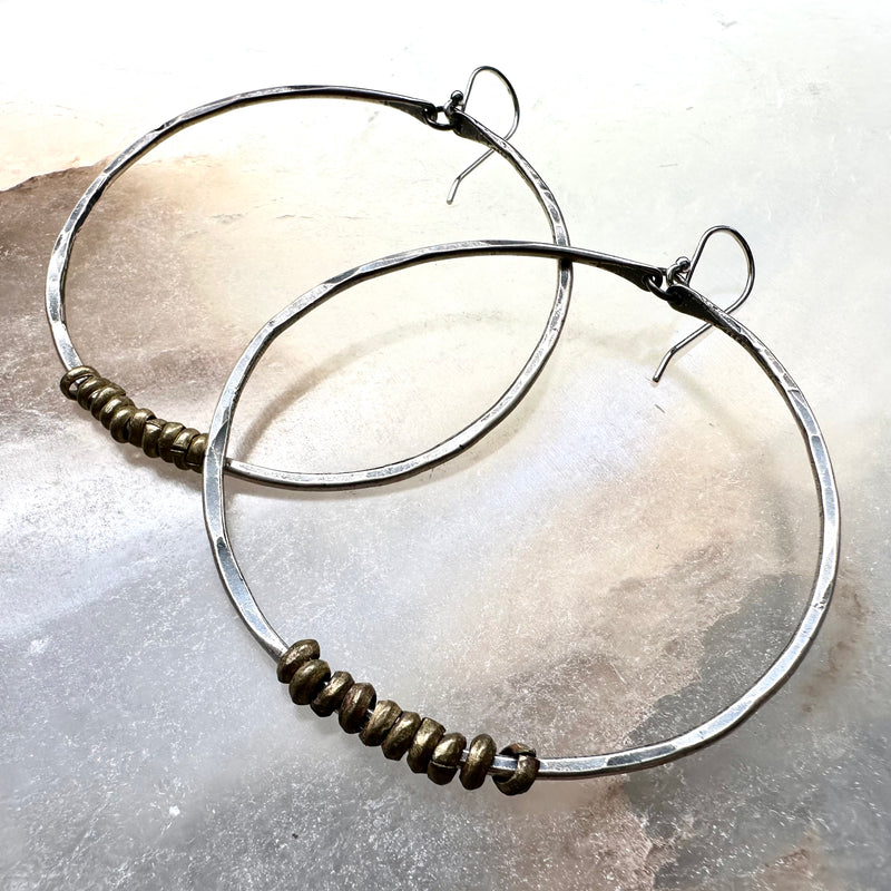 Silver Hoop Earrings with Heishi