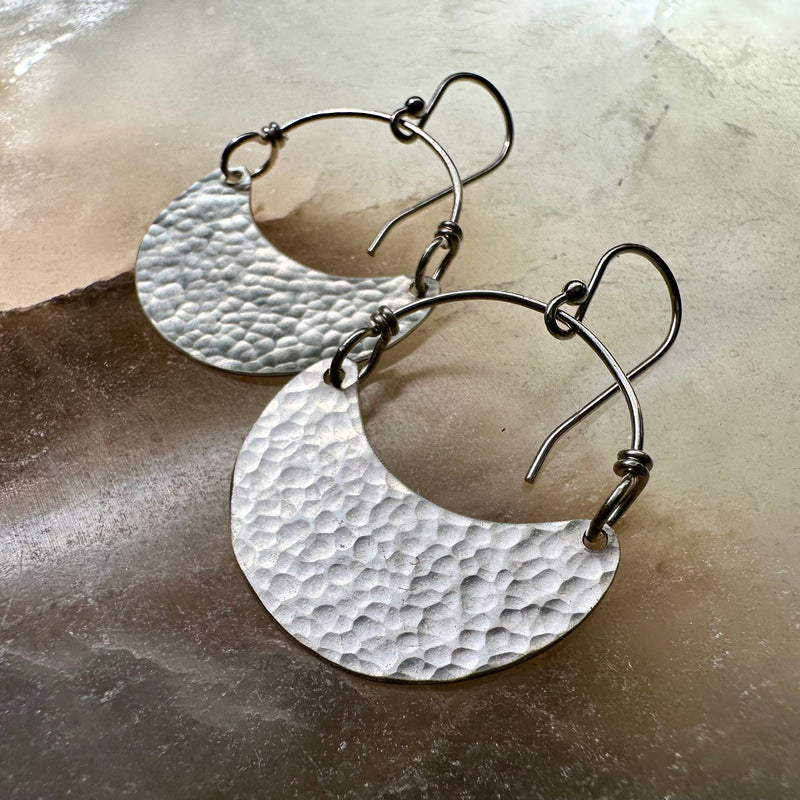 Shiny Silver Crescent Earrings