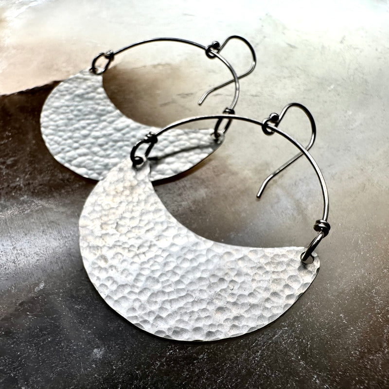 Shiny Silver Crescent Earrings