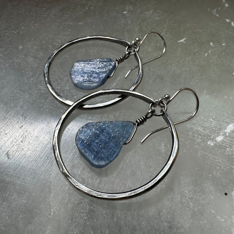 Small Silver TEARDROP CUT Kyanite Hoops