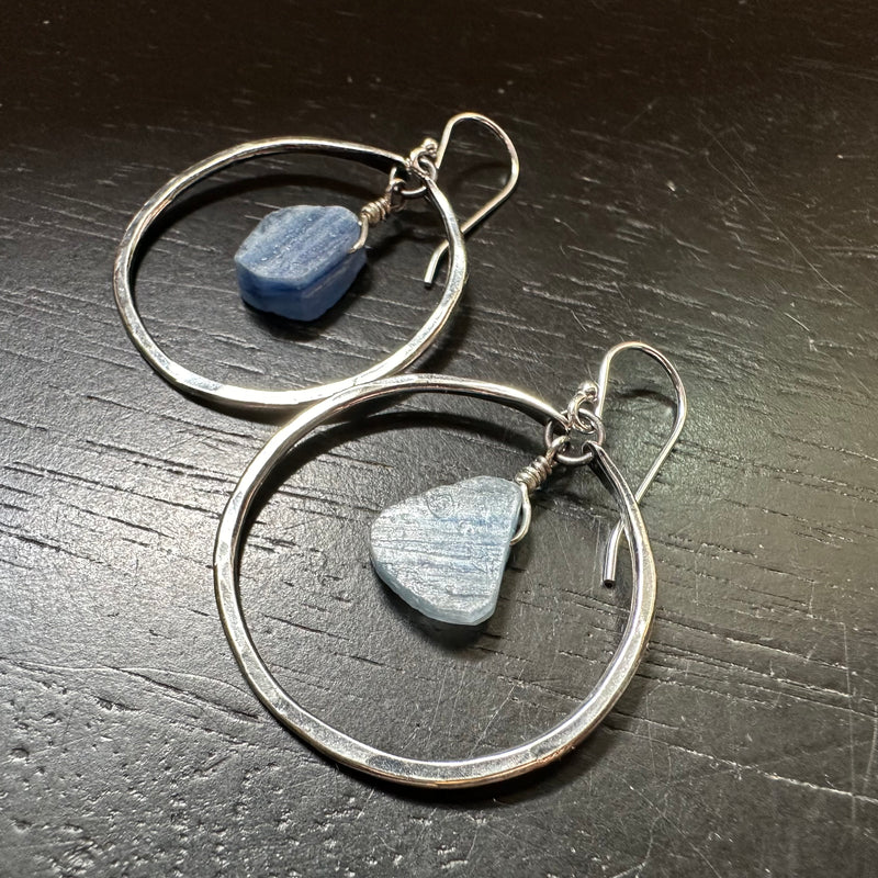 Small Silver TEARDROP CUT Kyanite Hoops