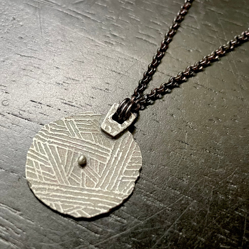 ORIJEN'S: SILVER SPIRAL + WEAVE REVERSIBLE CIRCLE Medallion on Sterling Silver Necklace