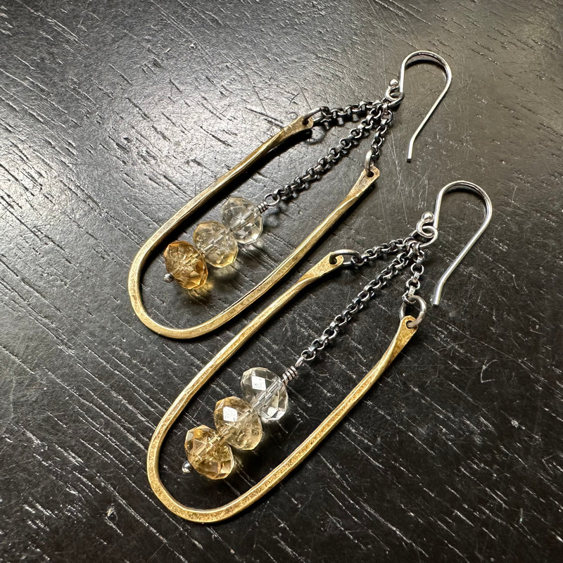 SMALL HESTIA EARRINGS: BRASS with 6 FACETED CITRINES (NOVEMBER BIRTHSTONE)