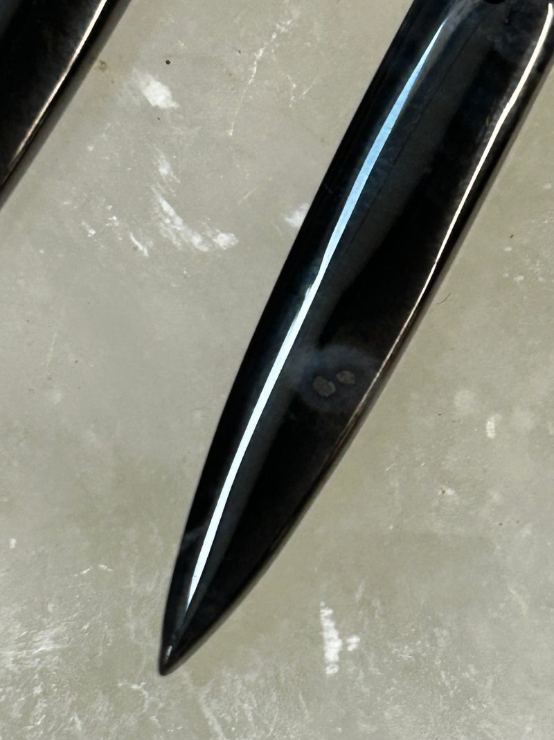 #2 DK BLUE Bookmatched ONYX Spear dangles, Silver Forged Rings OOAK #2