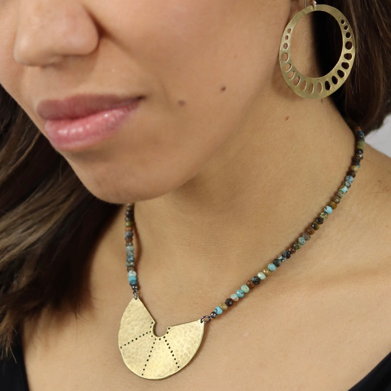Stippled Collar in Brass on Dragon Skin Turquoise Strand