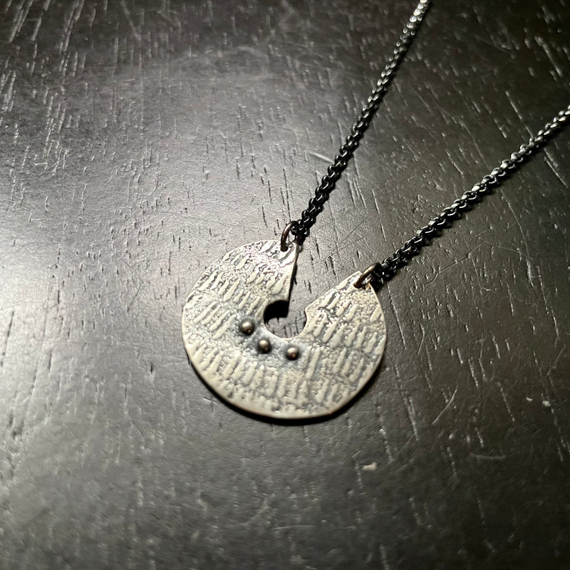 ORIJEN'S: Sterling Silver REVERSIBLE TEXTURED DISC with 3 DOTS  Medallion on Sterling Silver Necklace