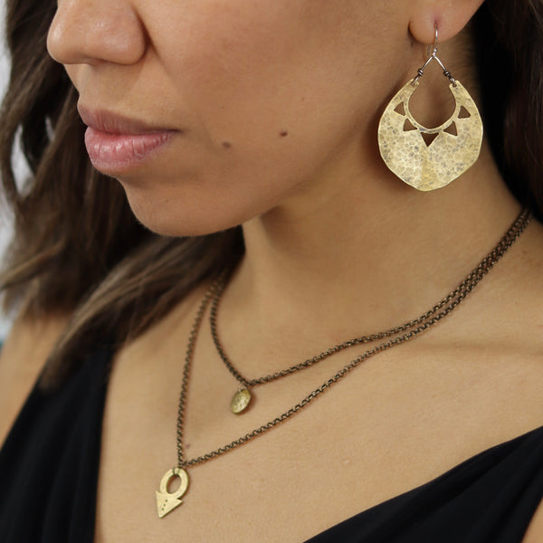 Brass Sun Shield Earrings