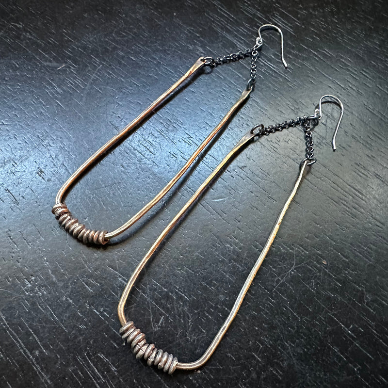 Forged Brass Rectangles with Heishi Beads Earrings