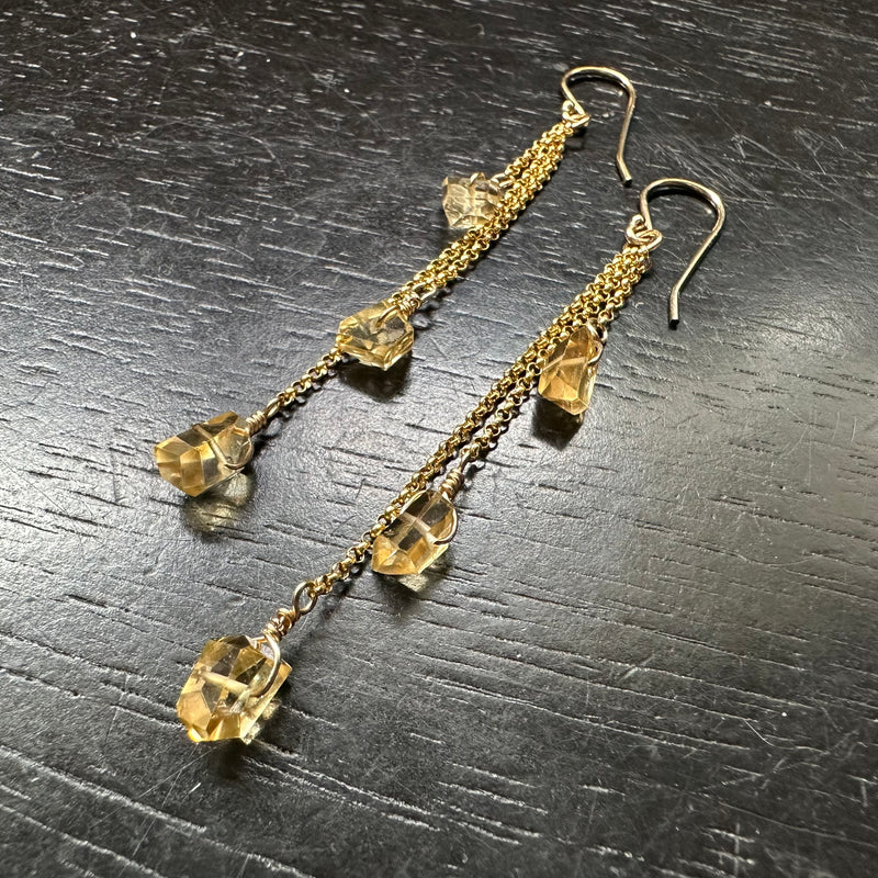 Faceted CITRINE Dew Drop Earrings (NOVEMBER BIRTHSTONE) 14K GOLD chains
