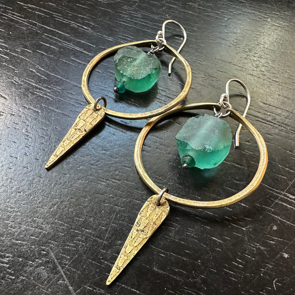 ROMAN GLASS, SMALL BRASS HOOPS and Textured Spears!