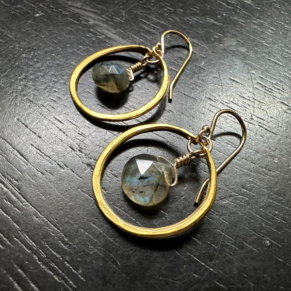 Dewdrop Labradorite Earrings in Tiny Gold Hoops